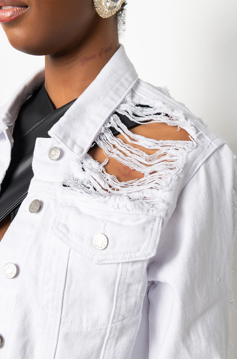 Extra View Ultra Distressed Crop Denim Jacket