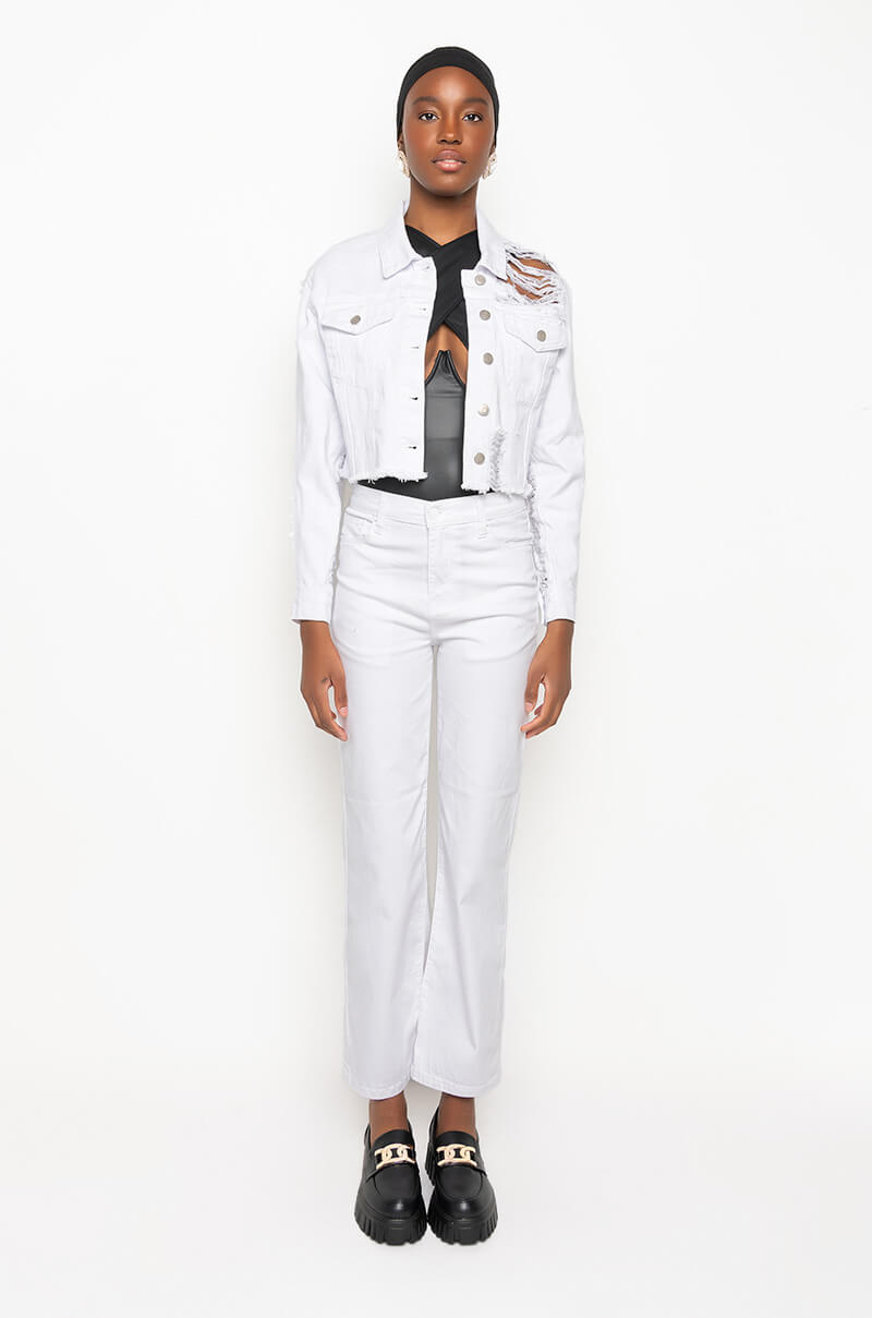 Extra View Ultra Distressed Crop Denim Jacket