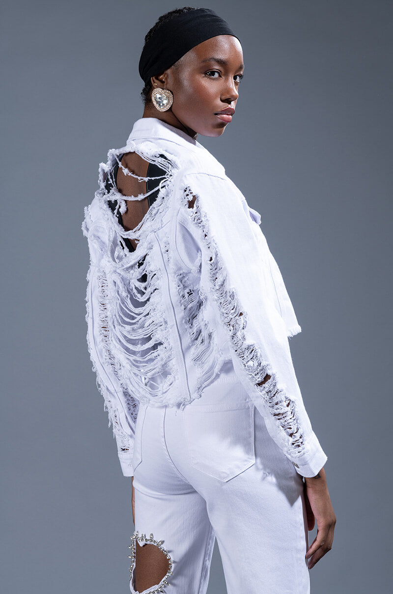 ULTRA DISTRESSED CROP DENIM JACKET view 0