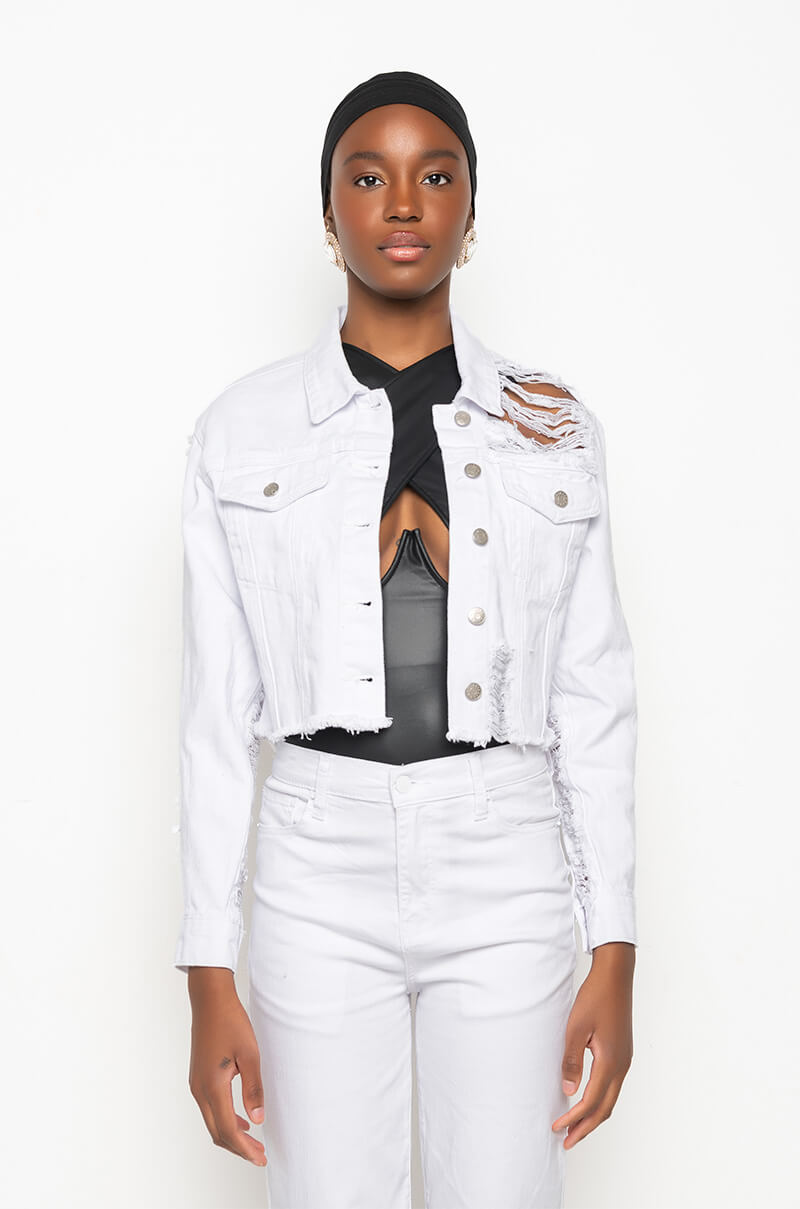 Extra View Ultra Distressed Crop Denim Jacket