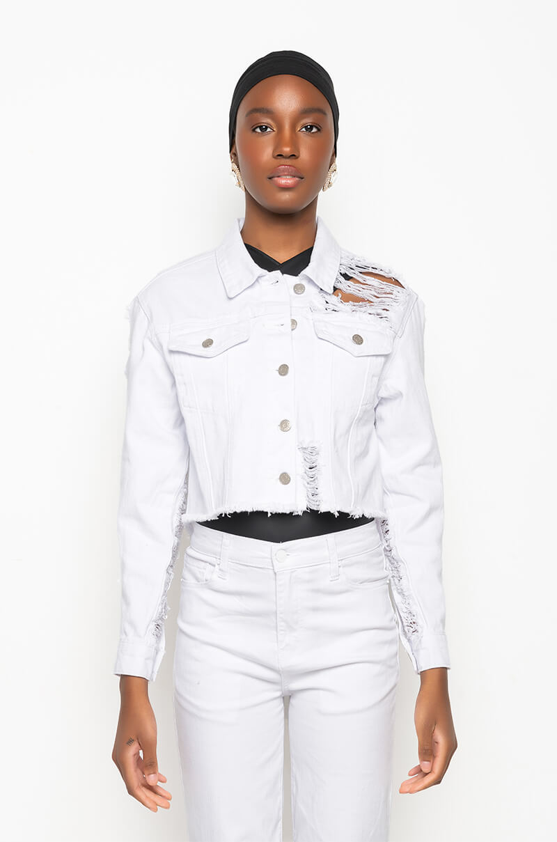 Extra View Ultra Distressed Crop Denim Jacket