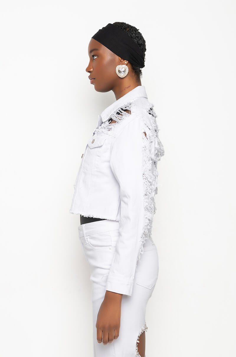 Extra View Ultra Distressed Crop Denim Jacket