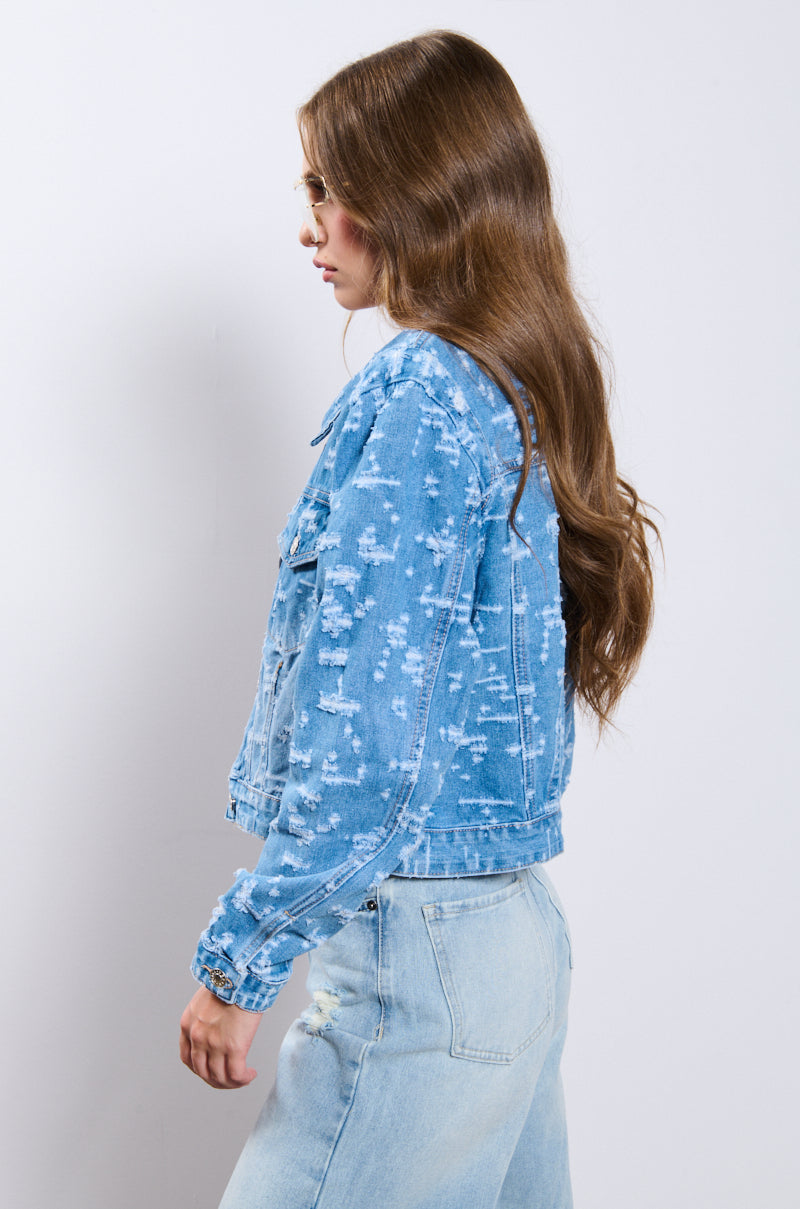 Back View Ultra Distressed Denim Jacket