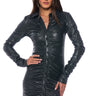 Front View Ultra Lux Faux Leather Button Down Mini Dress