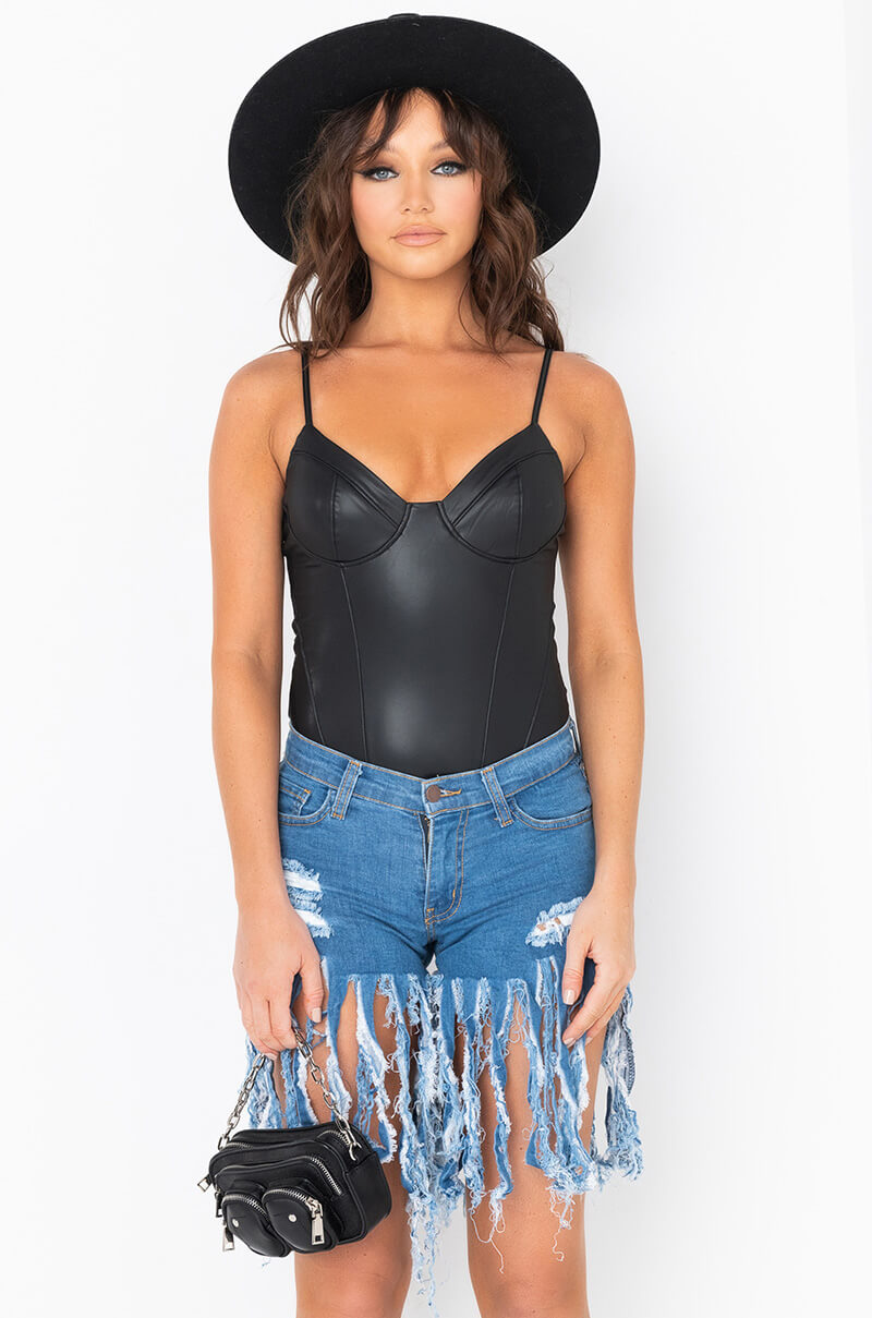 Side View Ultra Stretch Faux Leather Bodysuit
