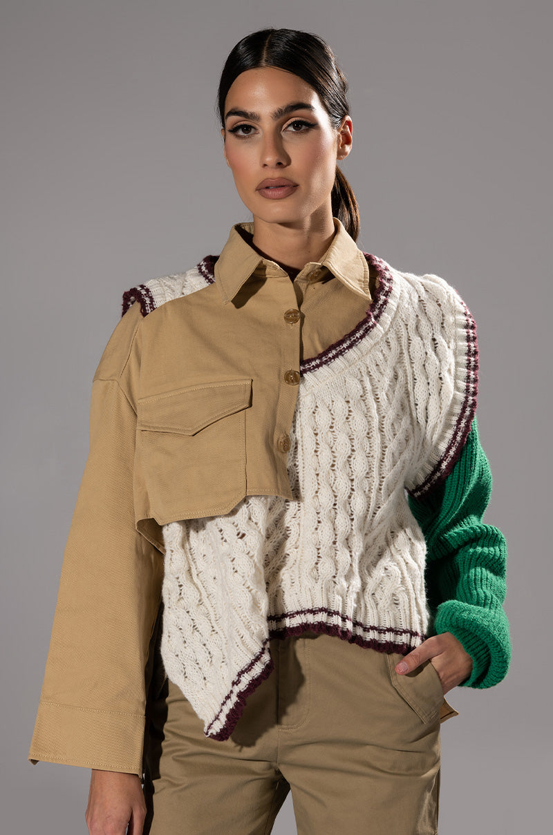 Front View Undecided Mixed Material Button Down Top