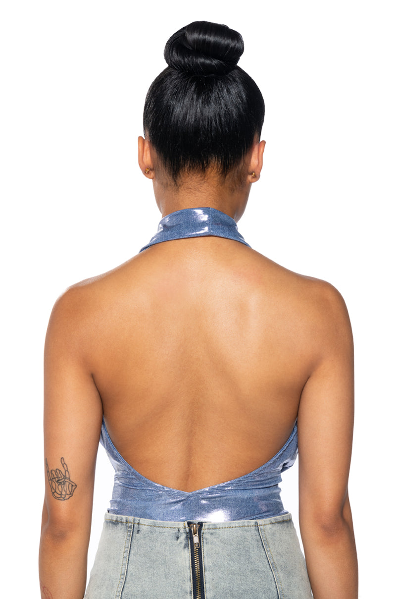 Full View Under The Lights Cowl Neck Metallic Bodysuit