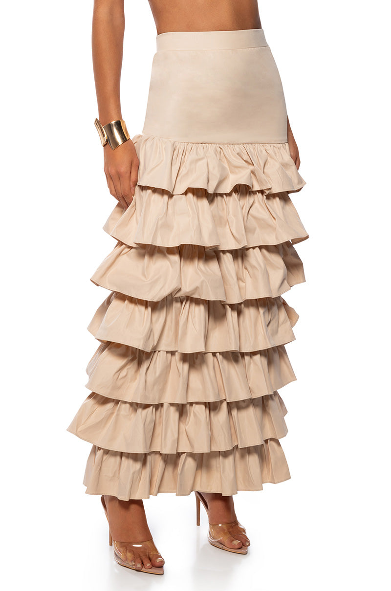 Front View Under The Sun Ruffle Maxi Skirt