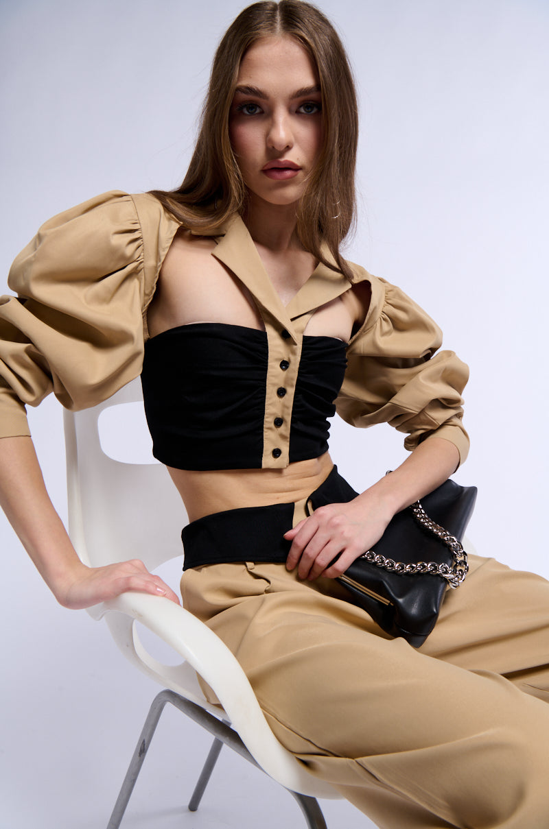 Front View Underground Button Down Crop Blouse