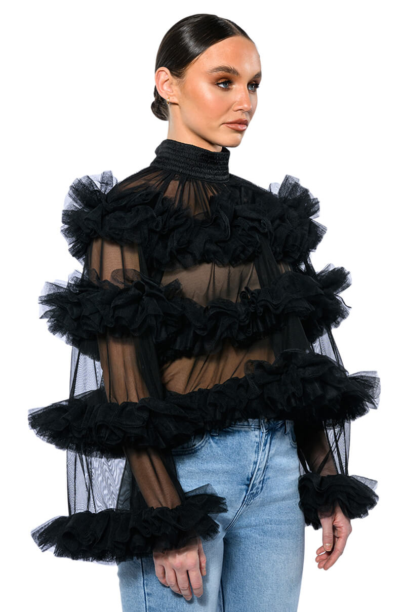 Front View Uniquely You Ruffle Statement Top
