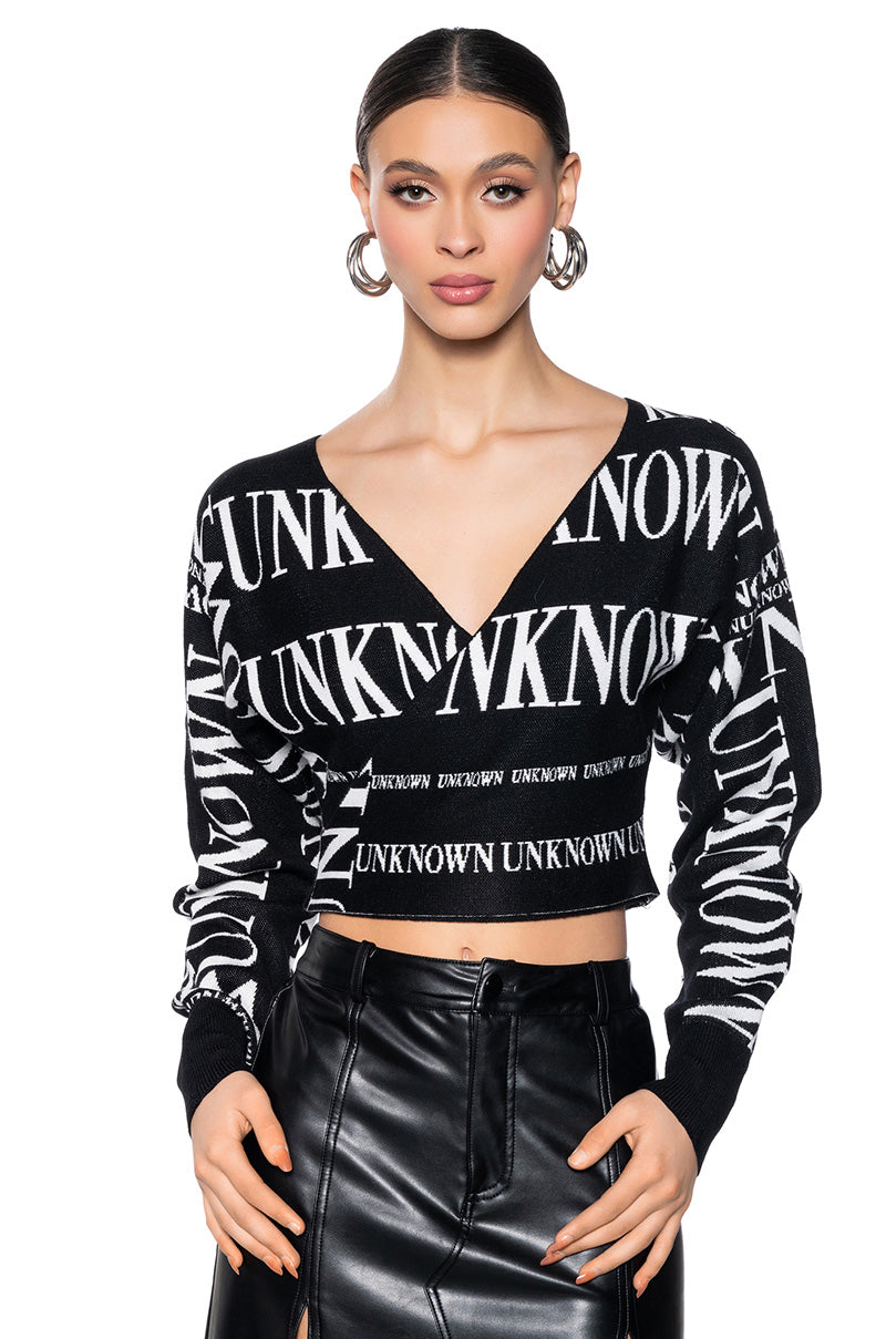 Front View Unknown Long Sleeve Wrap Sweater