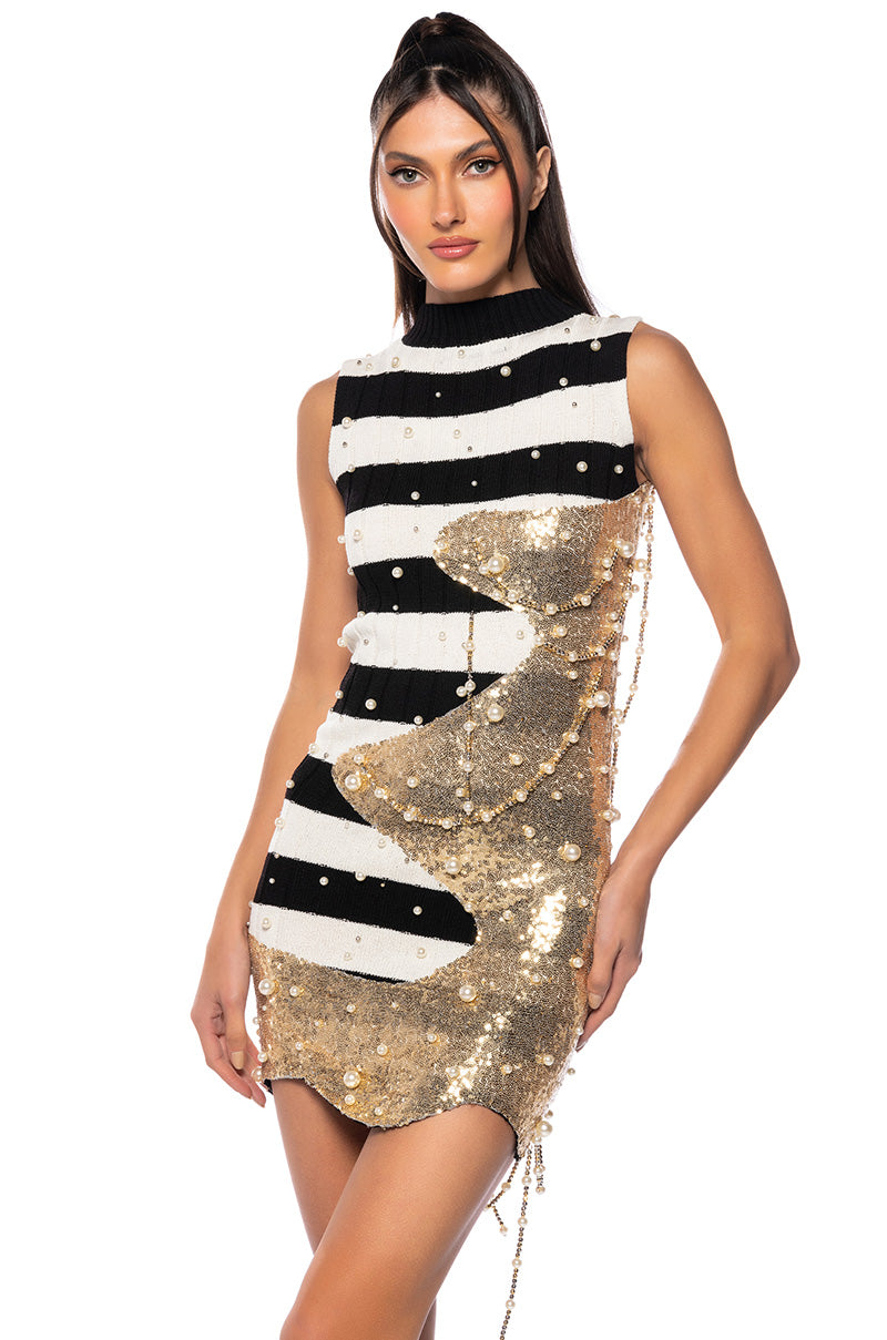 Front View Unlike The Others Embellished Knit Mini Dress