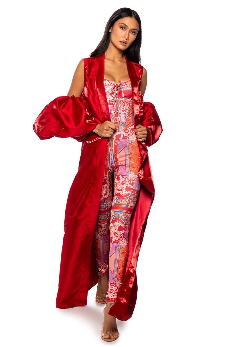 Back View Unmatched Patterned Corset Jumpsuit