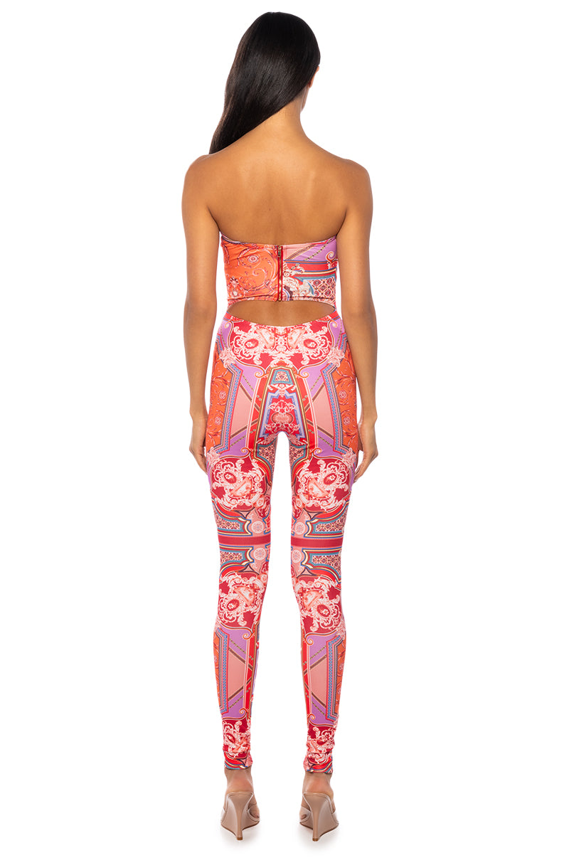 Full View Unmatched Patterned Corset Jumpsuit