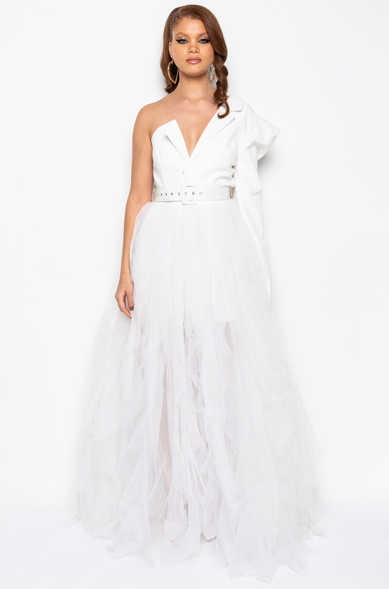 Side View Unstoppable Tulle Blazer Maxi Dress