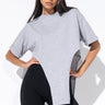 Front View Unthinkable T Shirt With Irregular Hem in Heather Grey