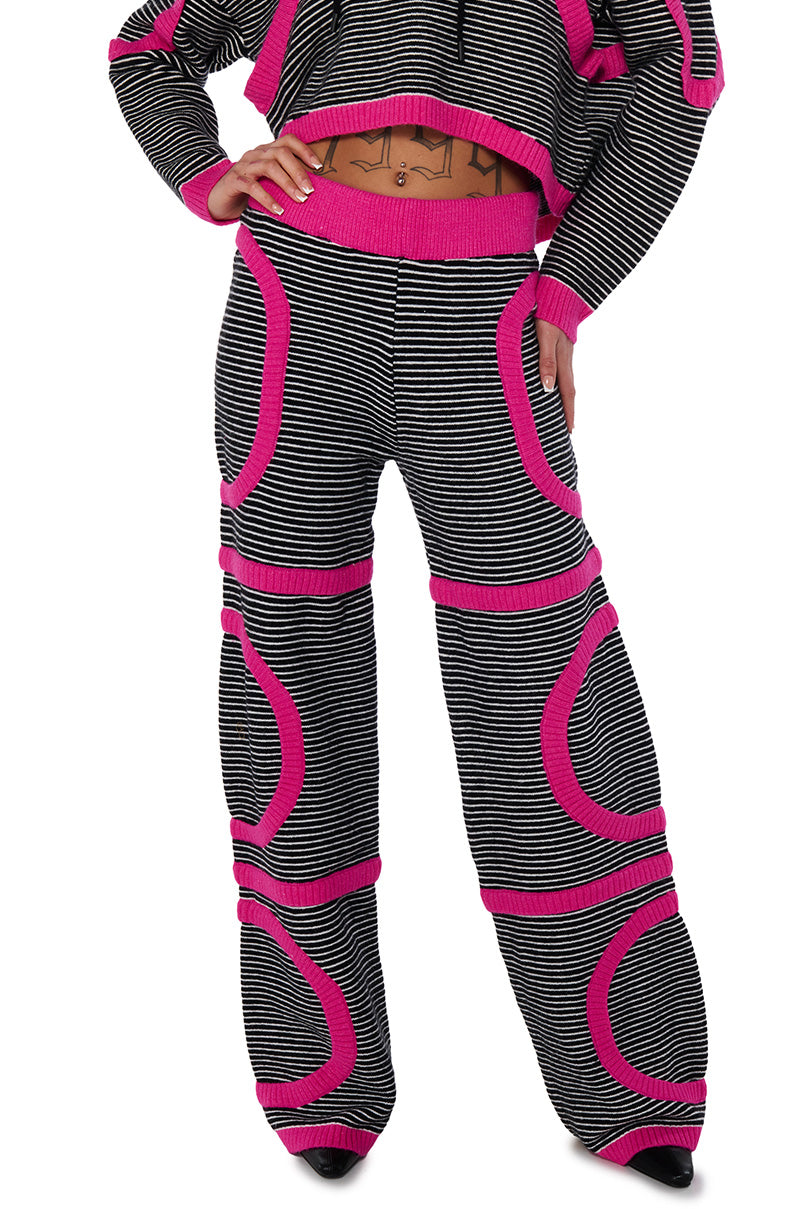 Front View Untouchable Striped Knit Flare Leg Pant