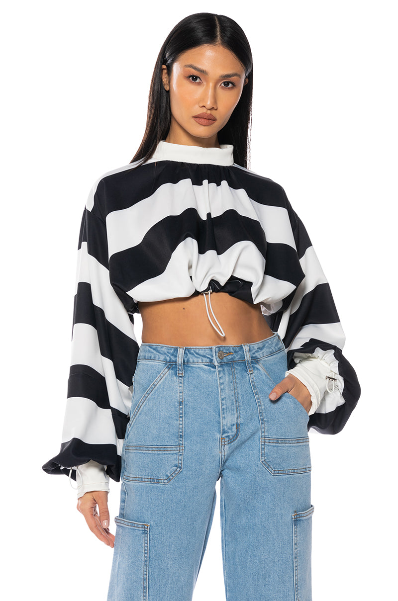 Front View Up To Me Striped Crop Blouse
