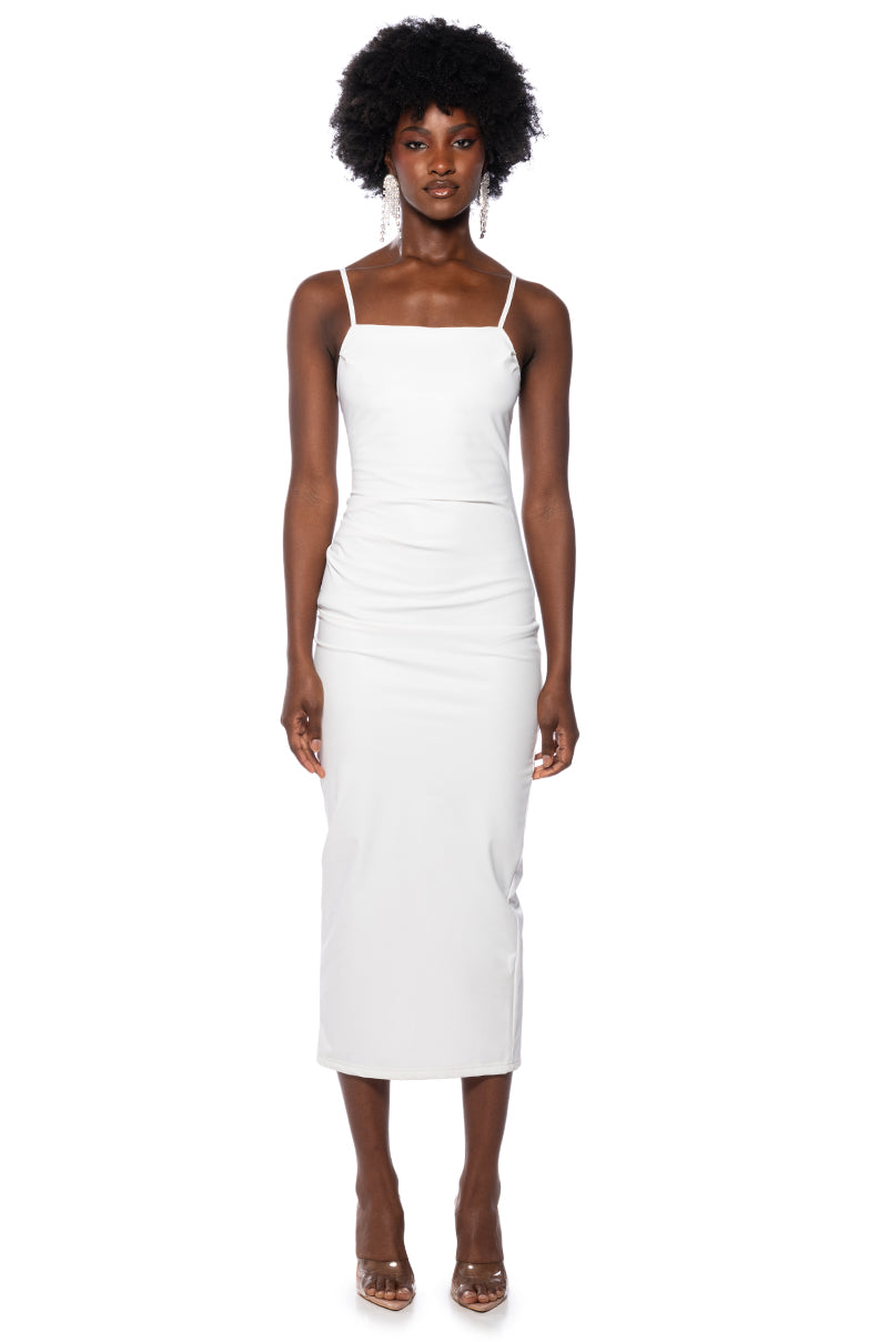 UP TO NO GOOD SLEEVELESS FAUX LEATHER MIDI DRESS AKIRA UP TO NO GOOD SLEEVELESS FAUX LEATHER MIDI DRESS AKIRA
