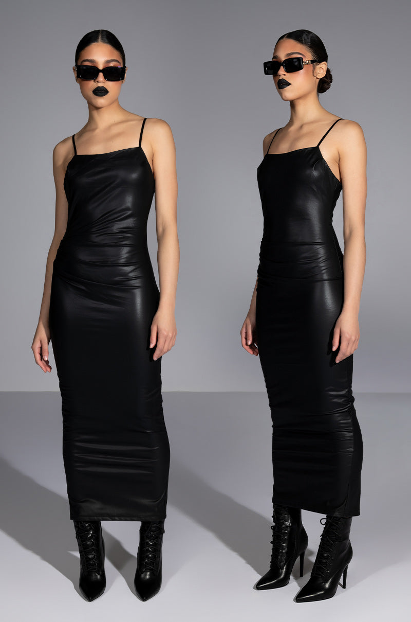 UP TO NO GOOD SLEEVELESS FAUX LEATHER MIDI DRESS WITH FOUR WAY STRETCH AKIRA UP TO NO GOOD SLEEVELESS FAUX LEATHER MIDI DRESS WITH FOUR WAY STRETCH AKIRA