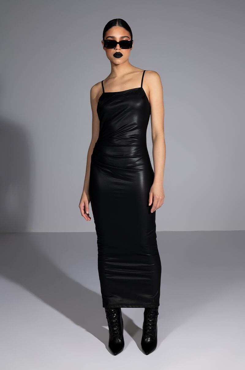 UP TO NO GOOD SLEEVELESS FAUX LEATHER MIDI DRESS WITH FOUR WAY STRETCH AKIRA UP TO NO GOOD SLEEVELESS FAUX LEATHER MIDI DRESS WITH FOUR WAY STRETCH AKIRA