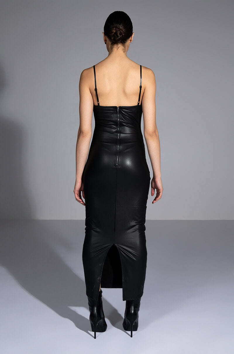kai faux leather midi dress Bardot Kai Strapless Faux Leather Midi Dress in Brown