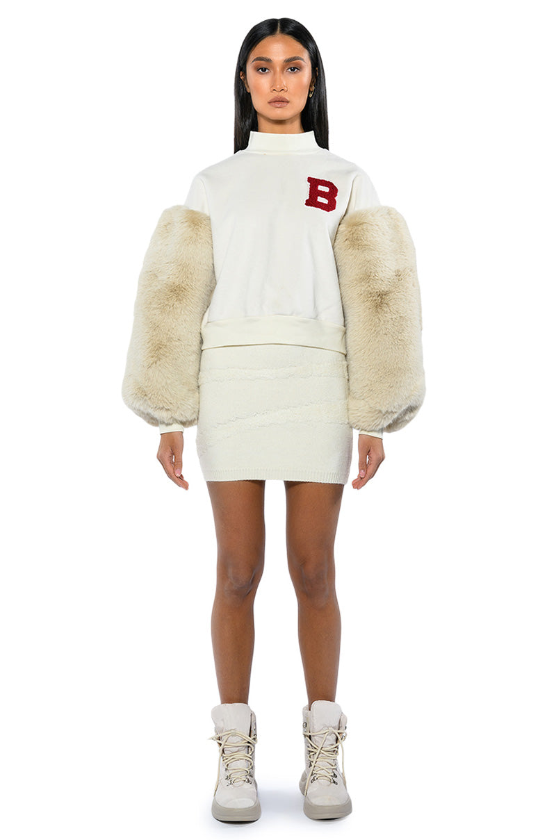 Full View Upper East Side Faux Fur Sleeve Sweatshirt 4
