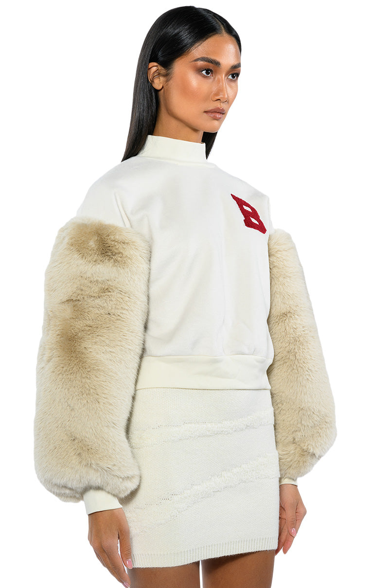 Extra View Upper East Side Faux Fur Sleeve Sweatshirt 5