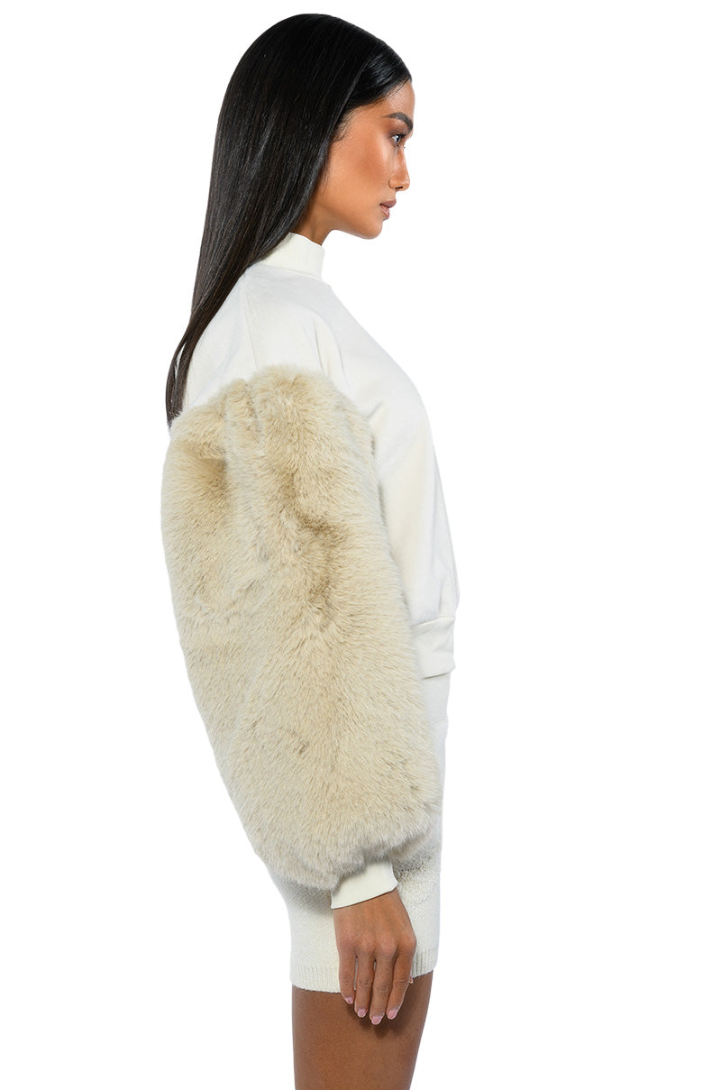 Extra View Upper East Side Faux Fur Sleeve Sweatshirt 6