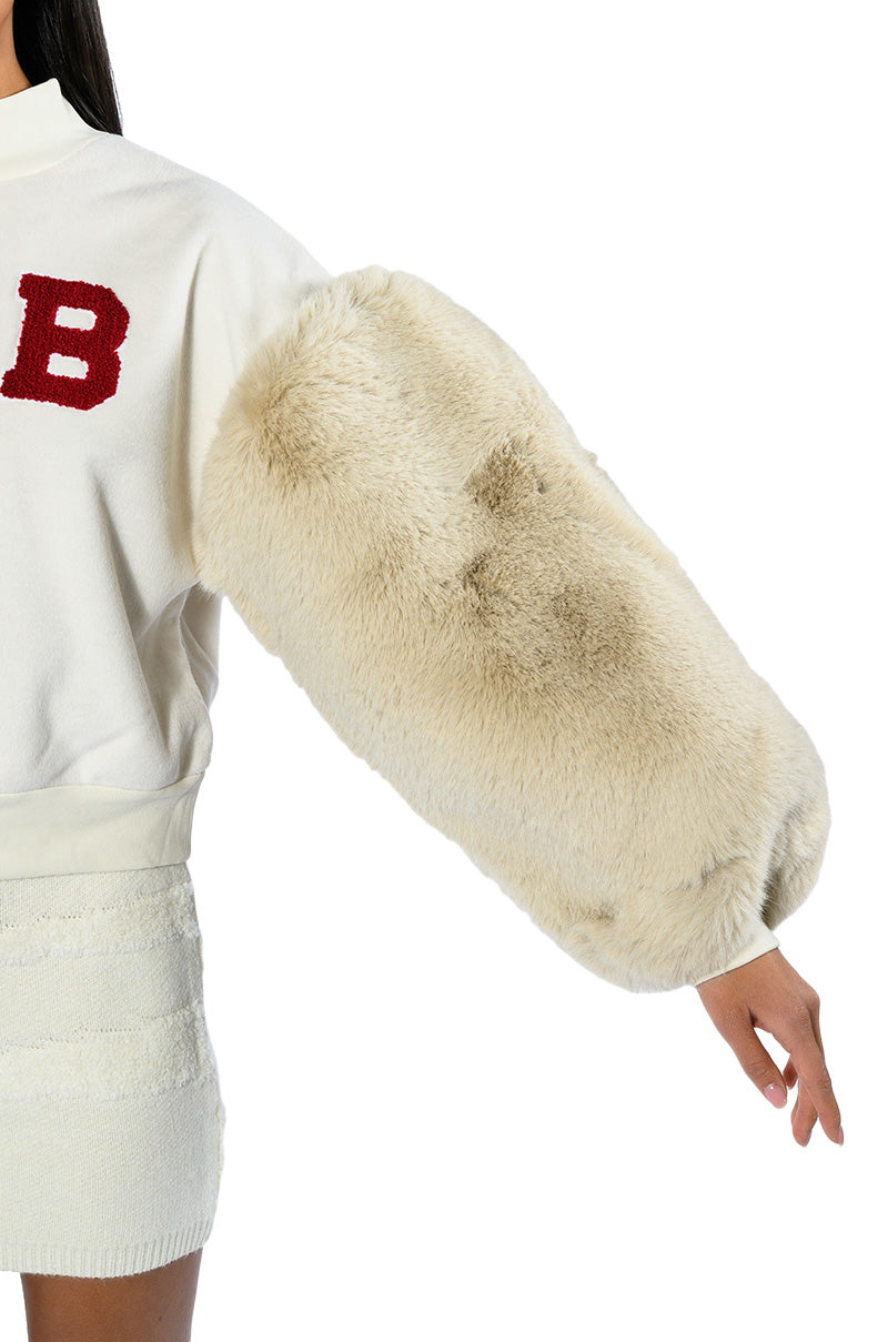 Extra View Upper East Side Faux Fur Sleeve Sweatshirt 8