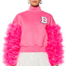 Front View Upper East Side Pink Ruffle Sleeve Sweatshirt