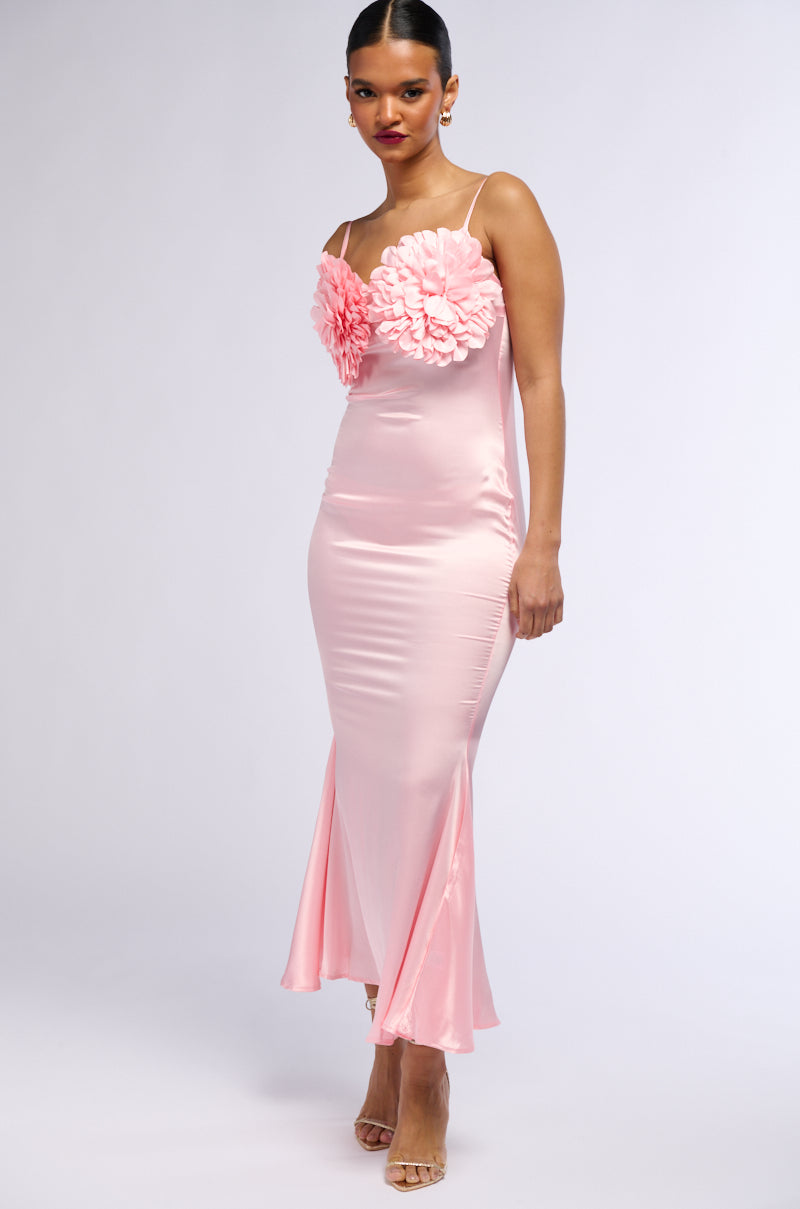 Side View Va Va Voom Satin Maxi Dress