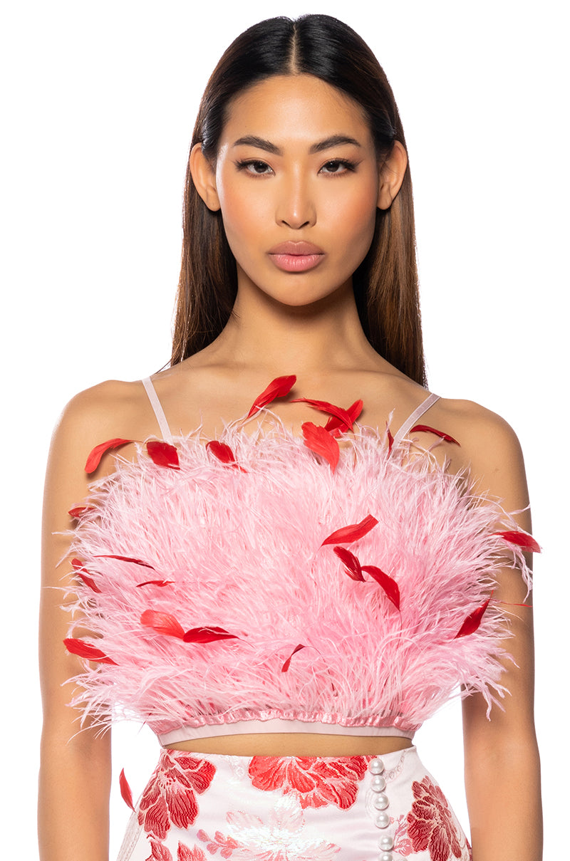 Front View Vacation From You Feather Crop Top