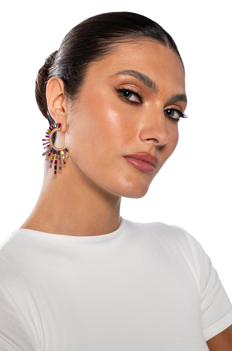 Front View Vacay Bae Embellished Statement Earrings