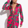 Front View Vacay Vibes Printed Satin Shirt Dress