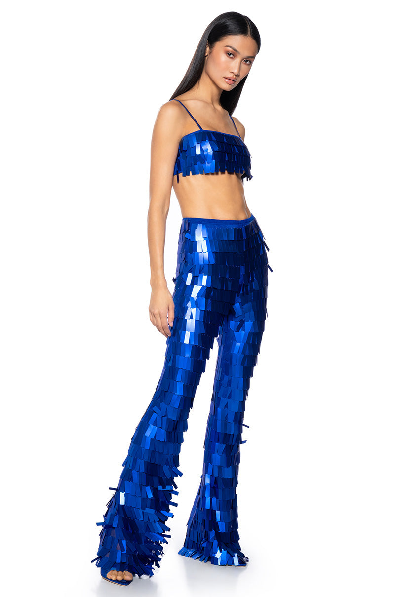 Side View Val Stretch Sequin Pant In Blue