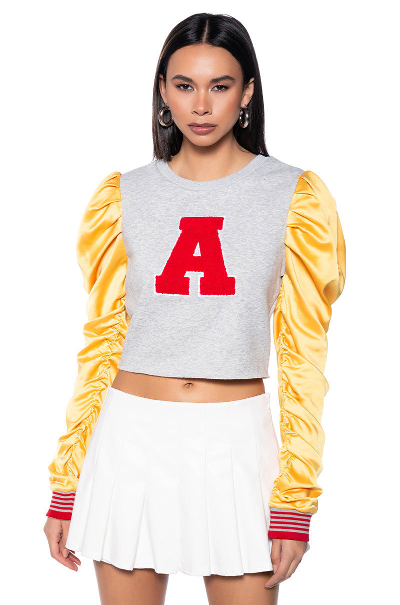 Front View Valedictorian Baddie Puff Sleeve Sweatshirt