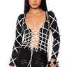 Front View Valentina Lace Up Long Sleeve Blouse