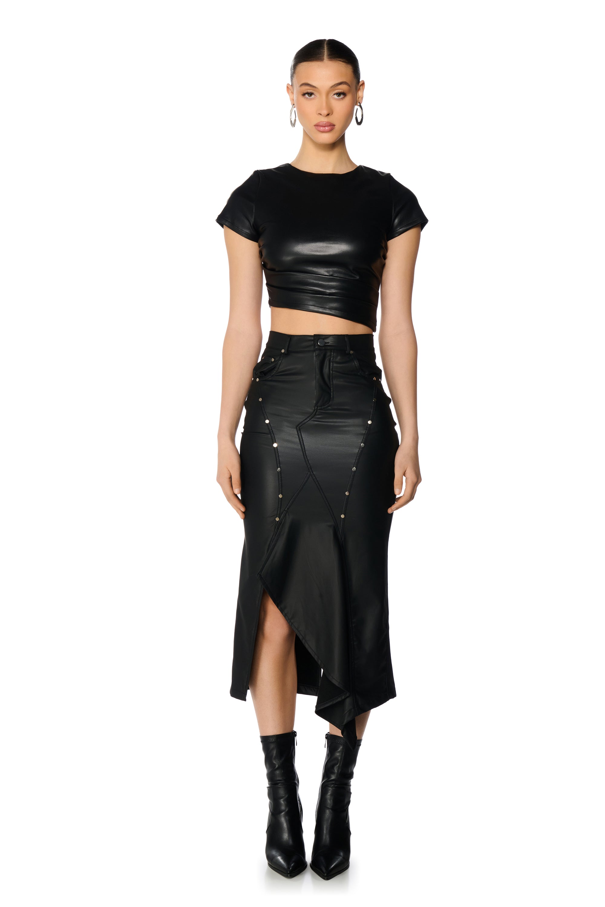 Extra View Valentina Short Sleeve Faux Leather Crop Shirt 6