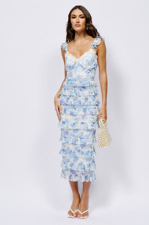 VALERIE FLORAL MESH MIDI DRESS – AKIRA