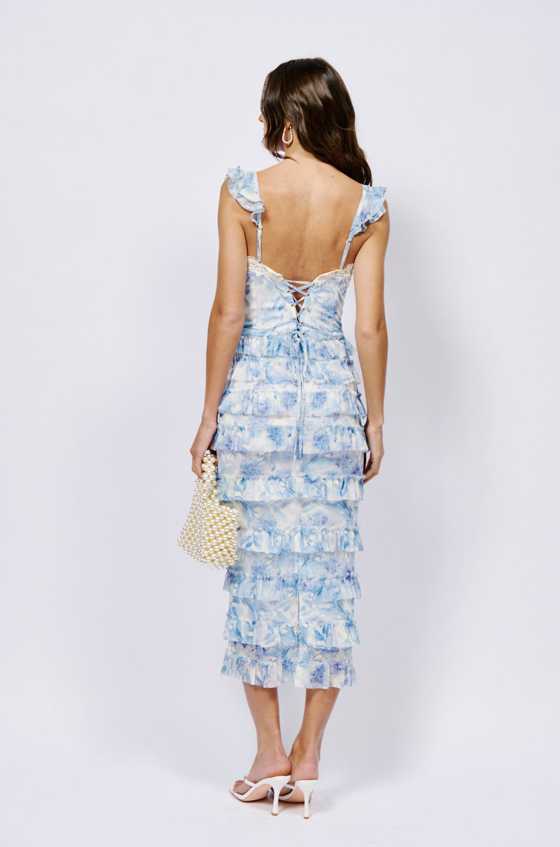 Back View Valerie Floral Mesh Midi Dress 2