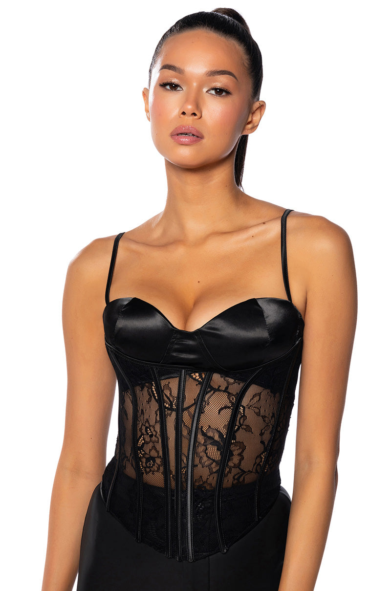 Front View Vamp It Up Lace Corset Top