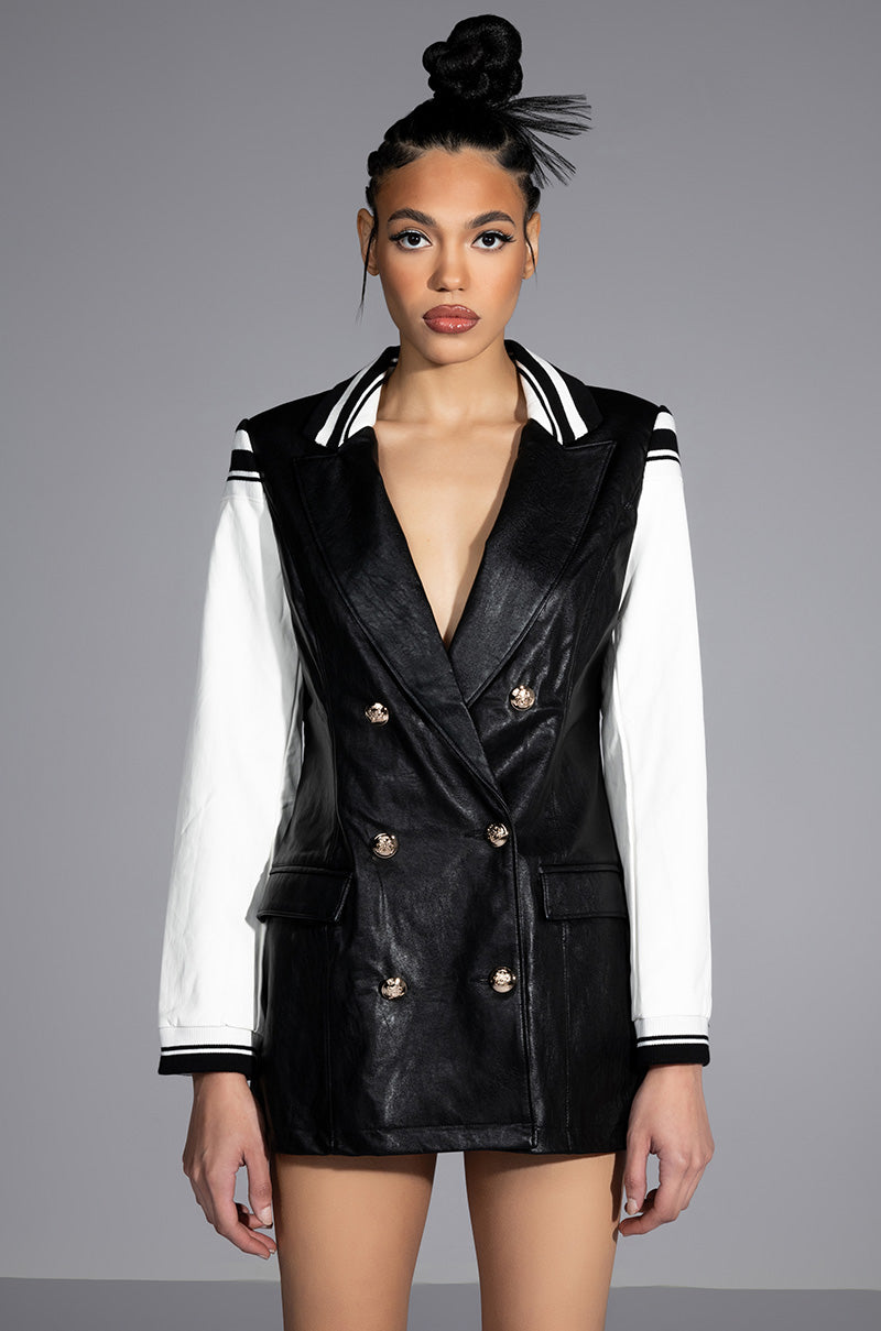 Front View Varsity Blazer In Pu