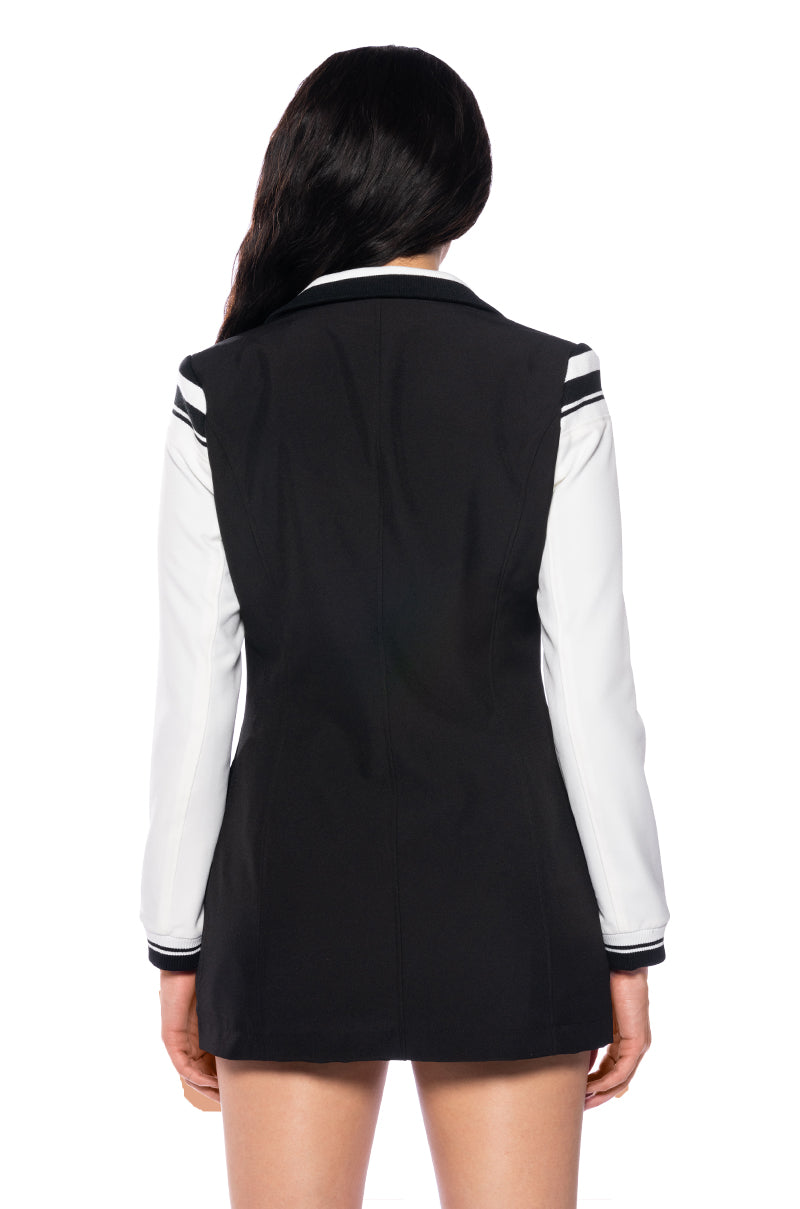 Full View Varsity Luxe Fit Blazer In Black 4