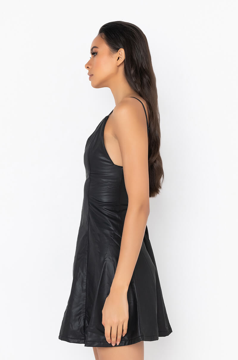Side View Vegan Leather Essential Mini Dress