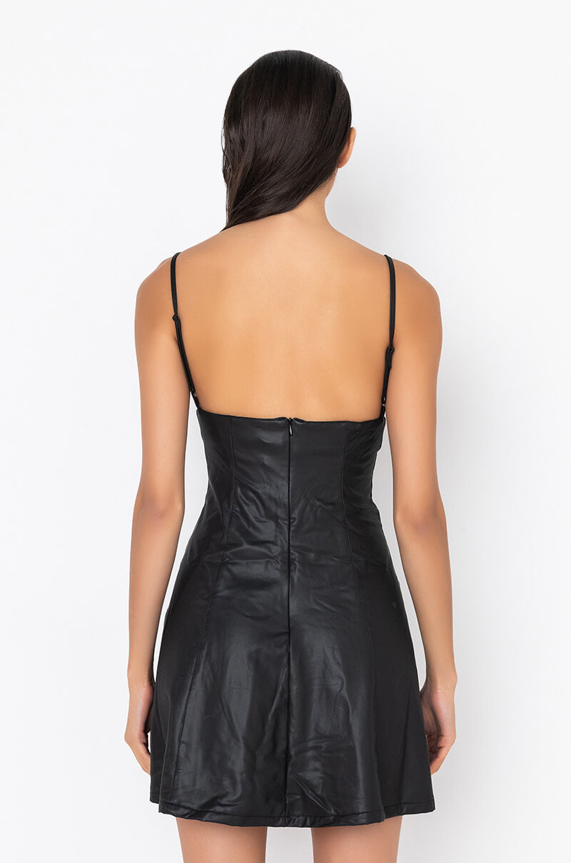 Back View Vegan Leather Essential Mini Dress