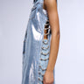 Side View Vegas Rhinestone Trim Metallic Denim Vest