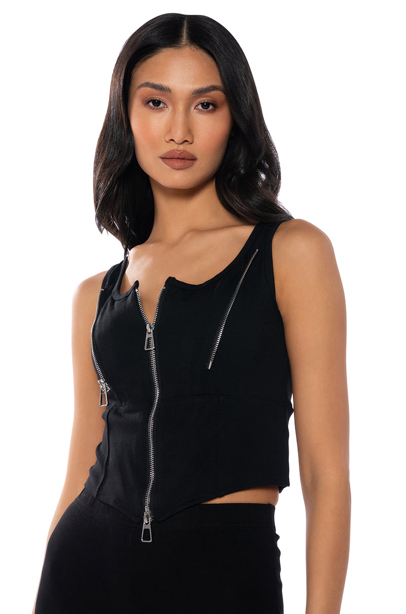 Front View Velocity Off Shoulder Camo Sleeve Corset Blouse