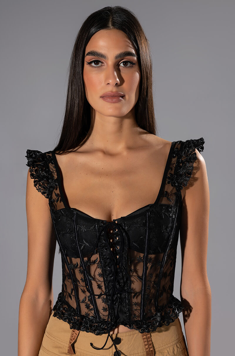 Front View Ven Aqui Lace Up Corset Top