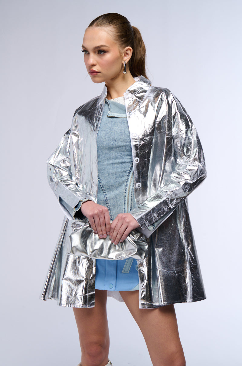 Detail View Venessa Metallic Button Up Shirt Mini Dress